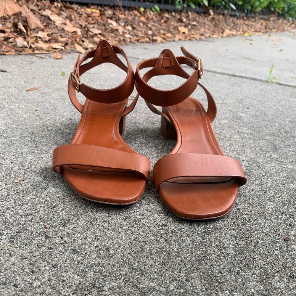 J. Crew Italian Leather Block Heels in Cognac